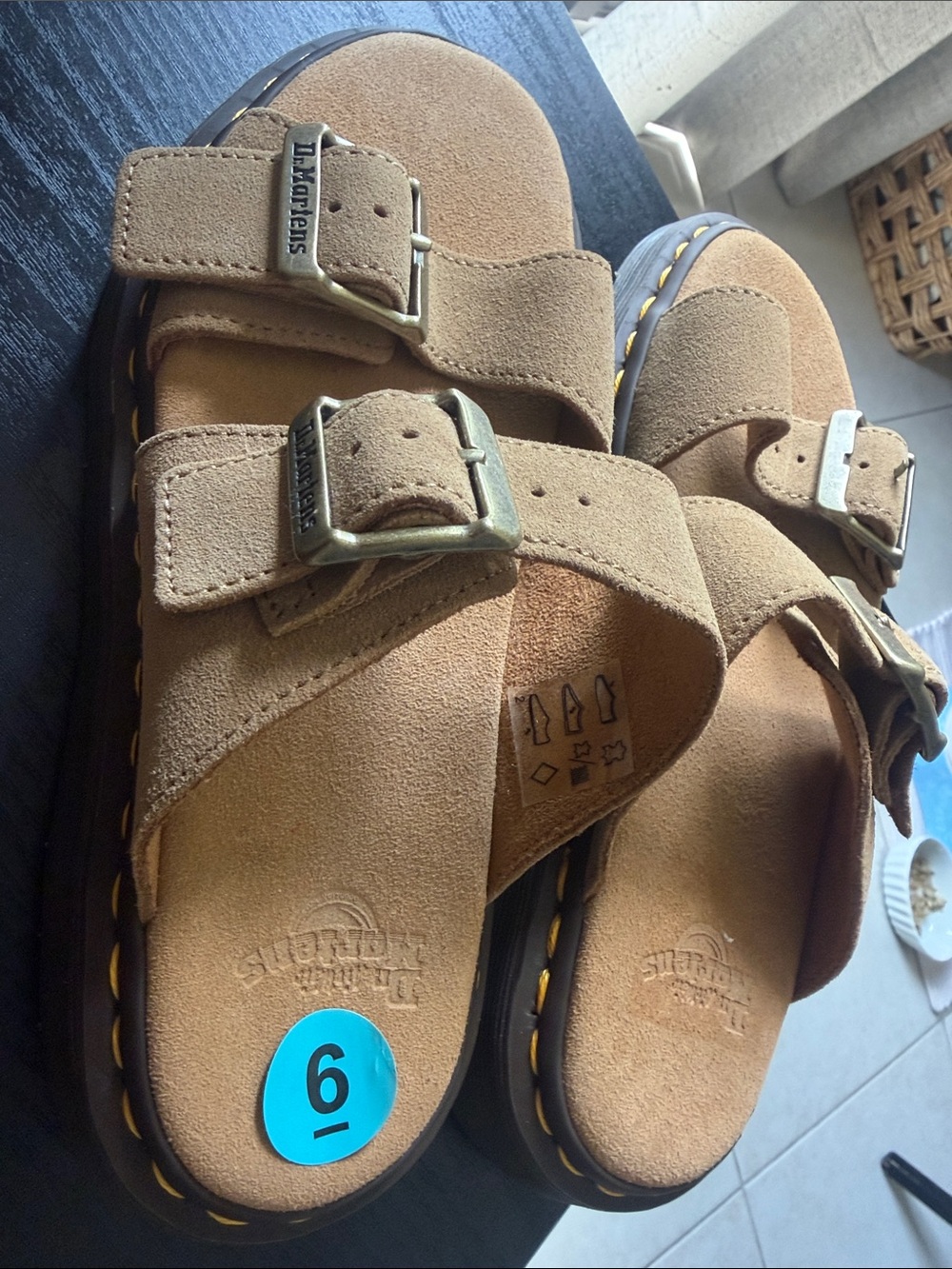 Dr. Martens Tan Suede Double-Buckle Slide Sandals